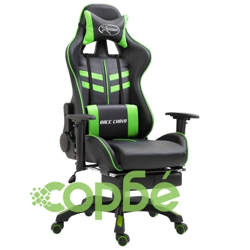 Геймърски стол с подложка за крака, зелено, изкуствена кожа ➤ топ цена ➤ sorbe.bg