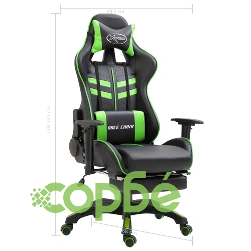 Геймърски стол с подложка за крака, зелено, изкуствена кожа ➤ топ цена ➤ sorbe.bg