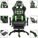 Геймърски стол с подложка за крака, зелено, изкуствена кожа