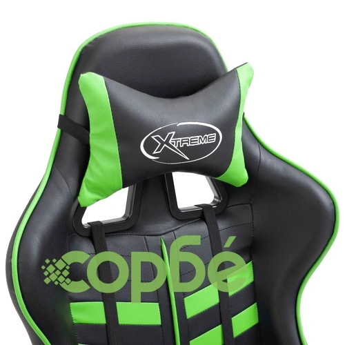 Геймърски стол с подложка за крака, зелено, изкуствена кожа ➤ топ цена ➤ sorbe.bg