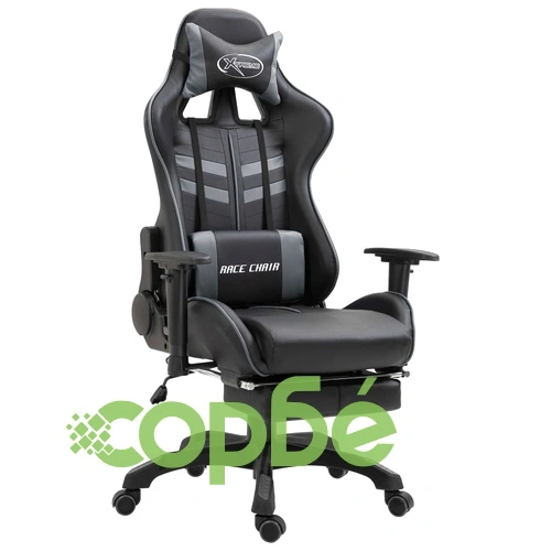 Геймърски стол с подложка за крака, сиво, изкуствена кожа ➤ топ цена ➤ sorbe.bg