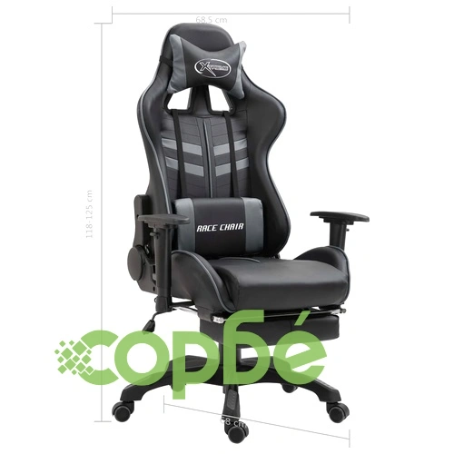 Геймърски стол с подложка за крака, сиво, изкуствена кожа ➤ топ цена ➤ sorbe.bg