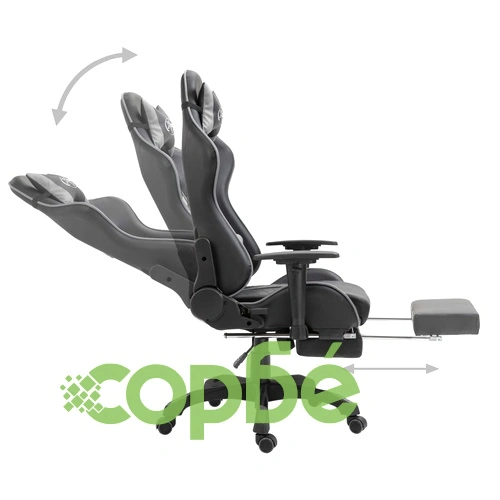 Геймърски стол с подложка за крака, сиво, изкуствена кожа ➤ топ цена ➤ sorbe.bg