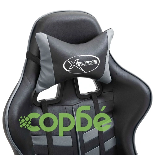 Геймърски стол с подложка за крака, сиво, изкуствена кожа ➤ топ цена ➤ sorbe.bg