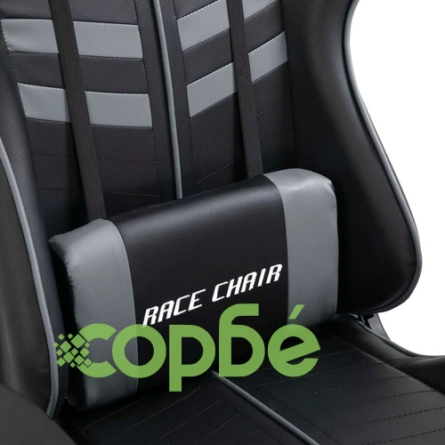 Геймърски стол с подложка за крака, сиво, изкуствена кожа ➤ топ цена ➤ sorbe.bg