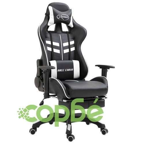 Геймърски стол с подложка за крака, бяло, изкуствена кожа ➤ топ цена ➤ sorbe.bg