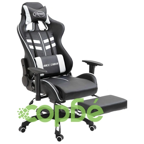 Геймърски стол с подложка за крака, бяло, изкуствена кожа ➤ топ цена ➤ sorbe.bg