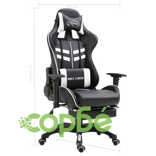 Геймърски стол с подложка за крака, бяло, изкуствена кожа ➤ топ цена ➤ sorbe.bg