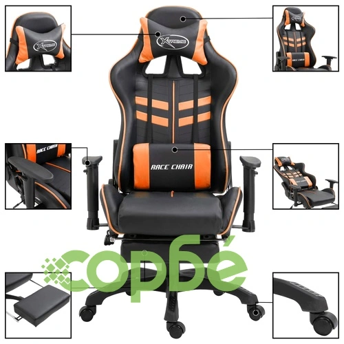 Геймърски стол с подложка за крака, оранжево, изкуствена кожа ➤ топ цена ➤ sorbe.bg