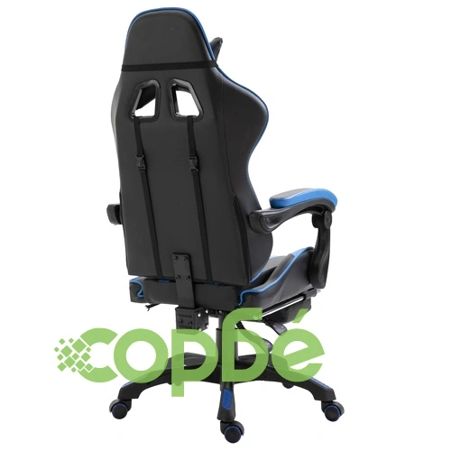 Геймърски стол с подложка за крака, синьо, изкуствена кожа ➤ топ цена ➤ sorbe.bg