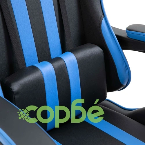 Геймърски стол с подложка за крака, синьо, изкуствена кожа ➤ топ цена ➤ sorbe.bg