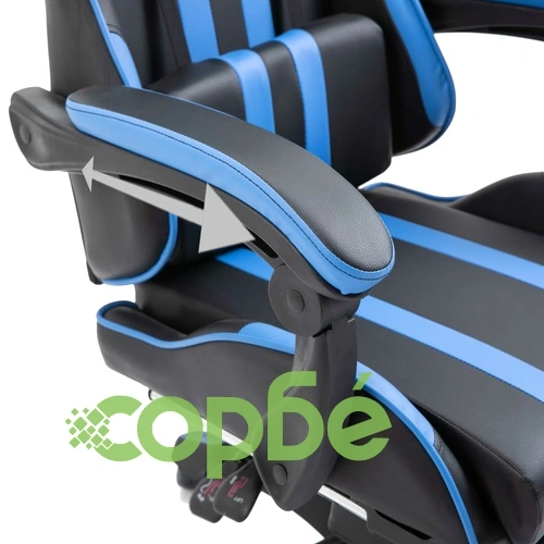 Геймърски стол с подложка за крака, синьо, изкуствена кожа ➤ топ цена ➤ sorbe.bg