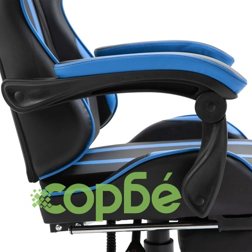 Геймърски стол с подложка за крака, синьо, изкуствена кожа ➤ топ цена ➤ sorbe.bg