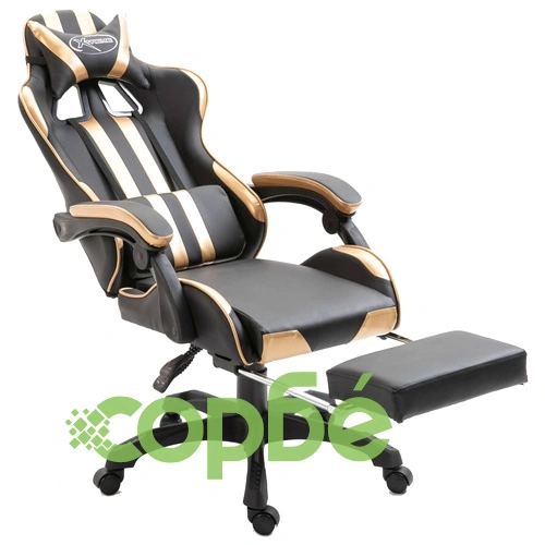 Геймърски стол с подложка за крака, златисто, изкуствена кожа ➤ топ цена ➤ sorbe.bg