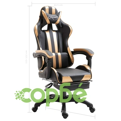 Геймърски стол с подложка за крака, златисто, изкуствена кожа ➤ топ цена ➤ sorbe.bg