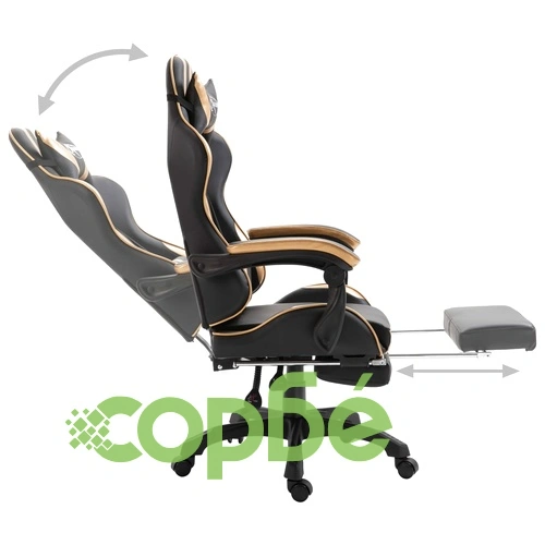 Геймърски стол с подложка за крака, златисто, изкуствена кожа ➤ топ цена ➤ sorbe.bg