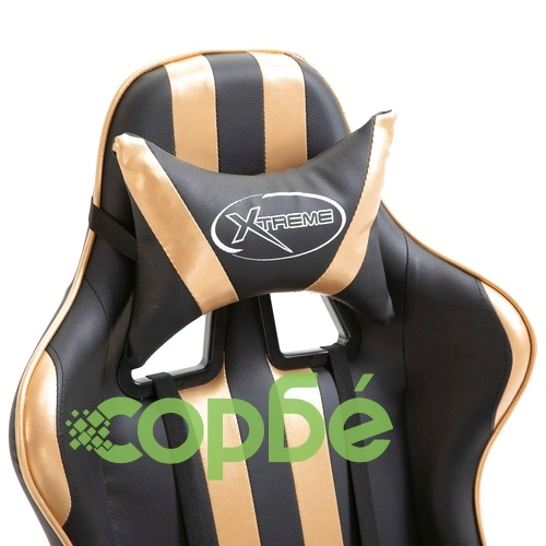 Геймърски стол с подложка за крака, златисто, изкуствена кожа ➤ топ цена ➤ sorbe.bg