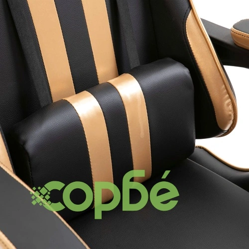 Геймърски стол с подложка за крака, златисто, изкуствена кожа ➤ топ цена ➤ sorbe.bg