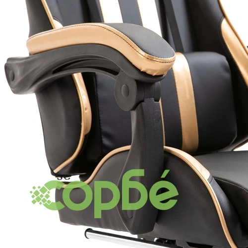 Геймърски стол с подложка за крака, златисто, изкуствена кожа ➤ топ цена ➤ sorbe.bg