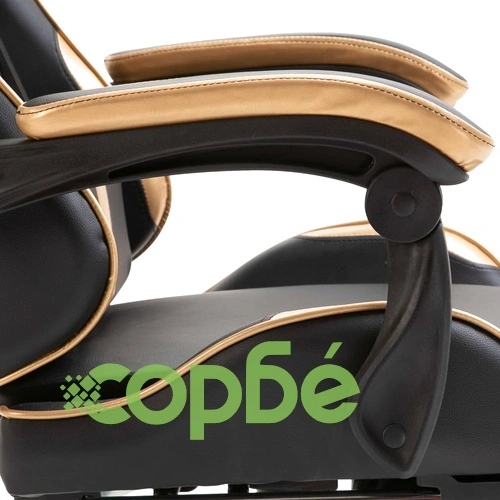 Геймърски стол с подложка за крака, златисто, изкуствена кожа ➤ топ цена ➤ sorbe.bg