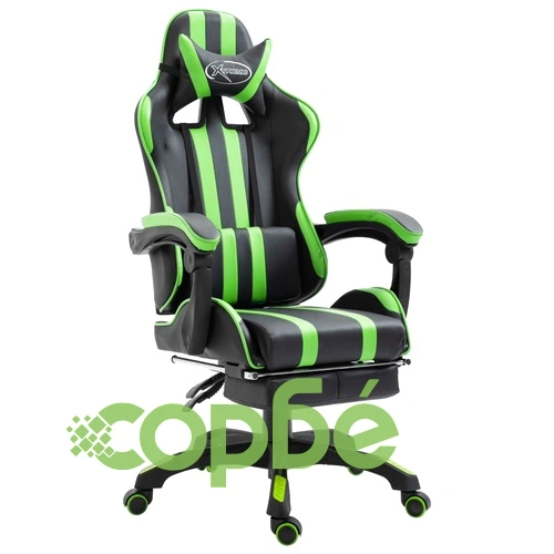 Геймърски стол с подложка за крака, зелено, изкуствена кожа ➤ топ цена ➤ sorbe.bg