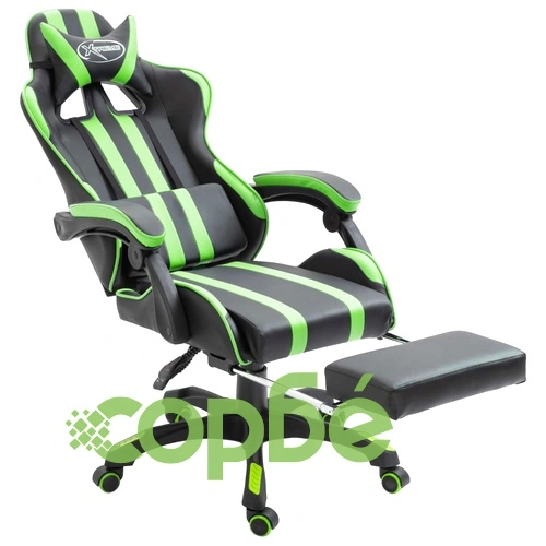 Геймърски стол с подложка за крака, зелено, изкуствена кожа ➤ топ цена ➤ sorbe.bg