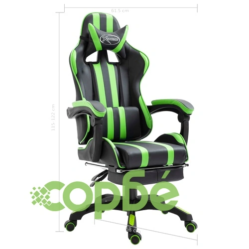 Геймърски стол с подложка за крака, зелено, изкуствена кожа ➤ топ цена ➤ sorbe.bg