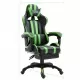 Геймърски стол с подложка за крака, зелено, изкуствена кожа