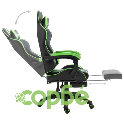 Геймърски стол с подложка за крака, зелено, изкуствена кожа ➤ топ цена ➤ sorbe.bg
