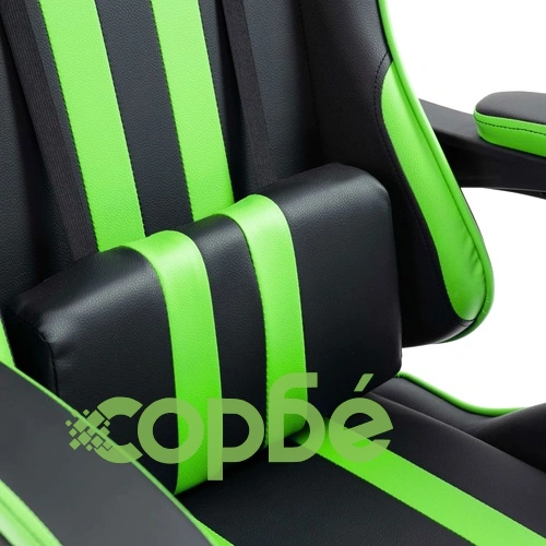 Геймърски стол с подложка за крака, зелено, изкуствена кожа ➤ топ цена ➤ sorbe.bg