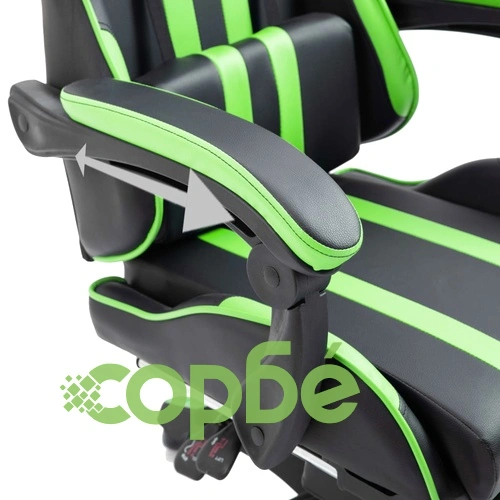 Геймърски стол с подложка за крака, зелено, изкуствена кожа ➤ топ цена ➤ sorbe.bg