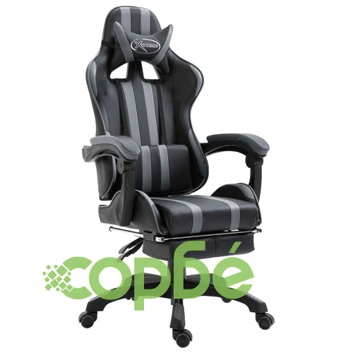 Геймърски стол с подложка за крака, сиво, изкуствена кожа ➤ топ цена ➤ sorbe.bg