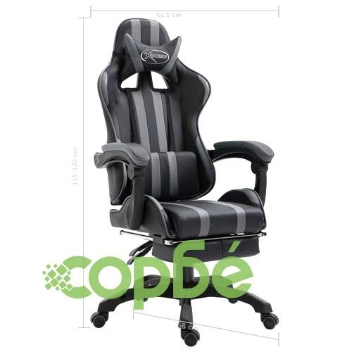 Геймърски стол с подложка за крака, сиво, изкуствена кожа ➤ топ цена ➤ sorbe.bg