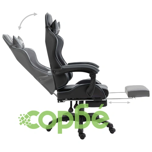 Геймърски стол с подложка за крака, сиво, изкуствена кожа ➤ топ цена ➤ sorbe.bg