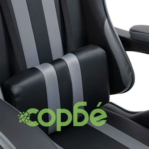 Геймърски стол с подложка за крака, сиво, изкуствена кожа ➤ топ цена ➤ sorbe.bg