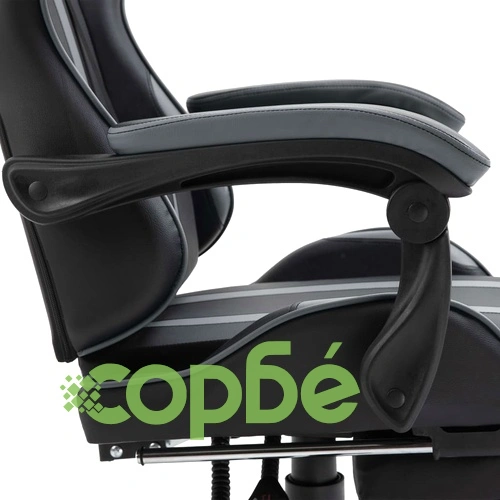 Геймърски стол с подложка за крака, сиво, изкуствена кожа ➤ топ цена ➤ sorbe.bg