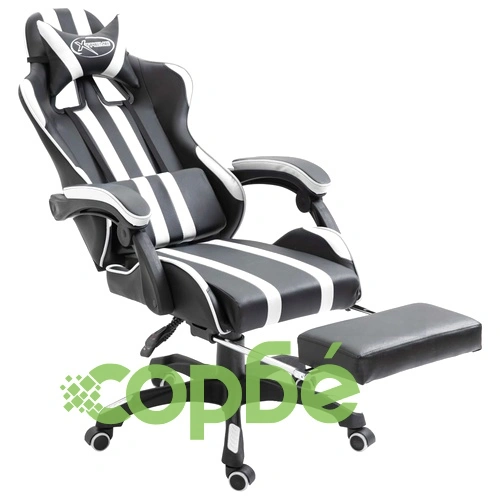 Геймърски стол с подложка за крака, бяло, изкуствена кожа ➤ топ цена ➤ sorbe.bg