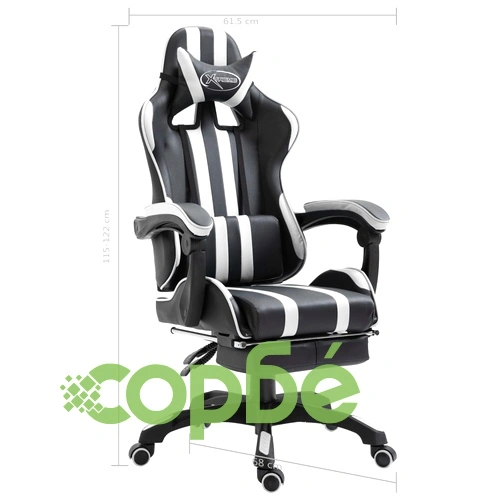 Геймърски стол с подложка за крака, бяло, изкуствена кожа ➤ топ цена ➤ sorbe.bg