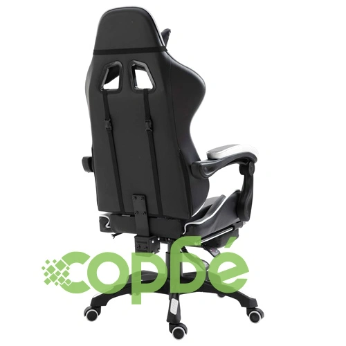 Геймърски стол с подложка за крака, бяло, изкуствена кожа ➤ топ цена ➤ sorbe.bg