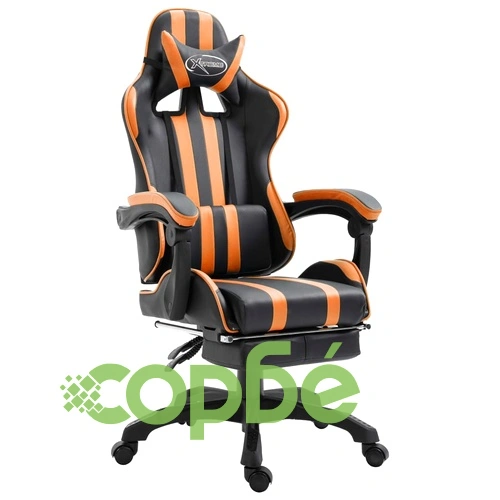 Геймърски стол с подложка за крака, оранжево, изкуствена кожа ➤ топ цена ➤ sorbe.bg