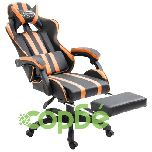 Геймърски стол с подложка за крака, оранжево, изкуствена кожа ➤ топ цена ➤ sorbe.bg