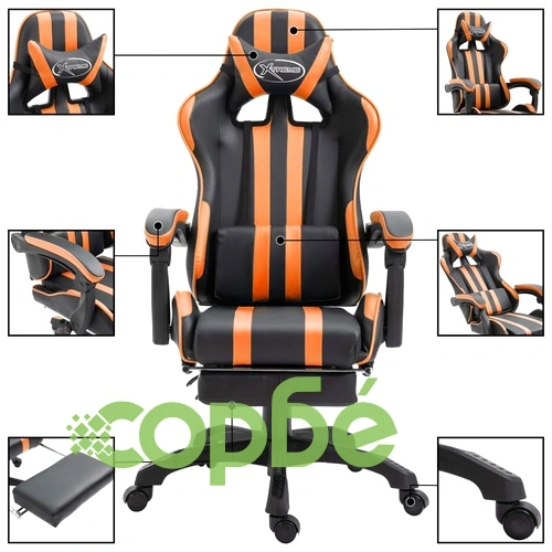Геймърски стол с подложка за крака, оранжево, изкуствена кожа ➤ топ цена ➤ sorbe.bg