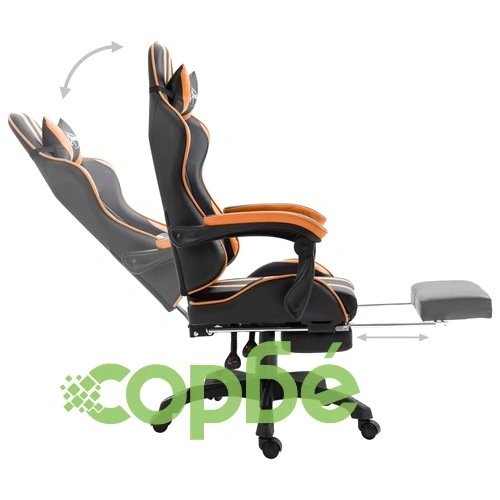 Геймърски стол с подложка за крака, оранжево, изкуствена кожа ➤ топ цена ➤ sorbe.bg