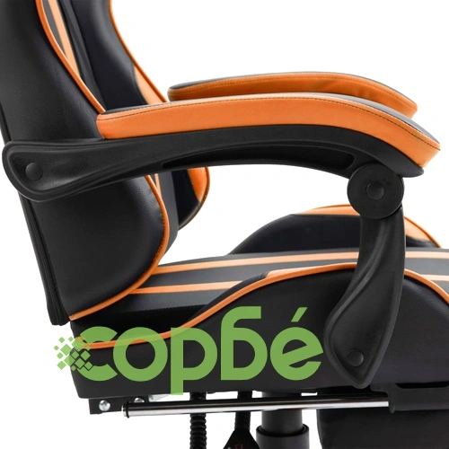 Геймърски стол с подложка за крака, оранжево, изкуствена кожа ➤ топ цена ➤ sorbe.bg