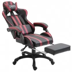 Геймърски стол с подложка за крака виненочервен изкуствена кожа