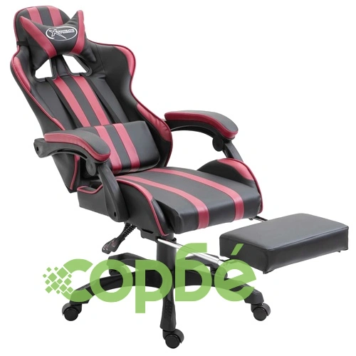 Геймърски стол с подложка за крака виненочервен изкуствена кожа ➤ топ цена ➤ sorbe.bg