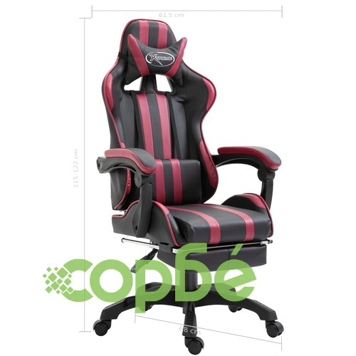 Геймърски стол с подложка за крака виненочервен изкуствена кожа ➤ топ цена ➤ sorbe.bg