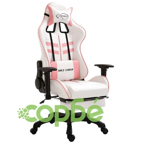 Геймърски стол с подложка за крака, розово, изкуствена кожа ➤ топ цена ➤ sorbe.bg