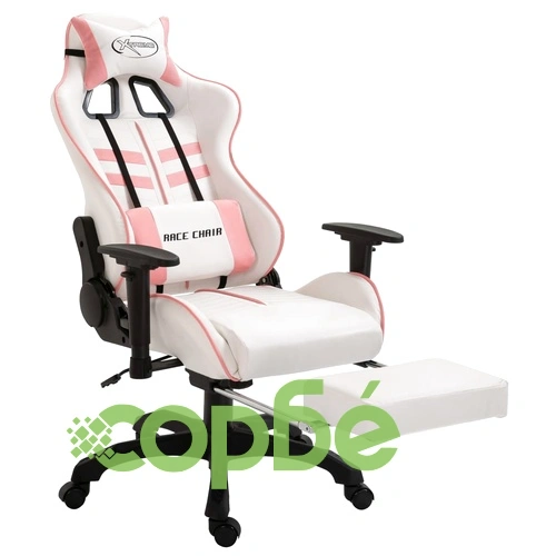 Геймърски стол с подложка за крака, розово, изкуствена кожа ➤ топ цена ➤ sorbe.bg