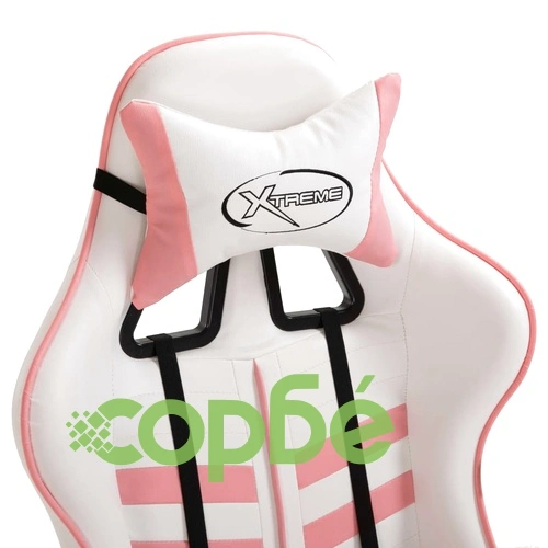 Геймърски стол с подложка за крака, розово, изкуствена кожа ➤ топ цена ➤ sorbe.bg